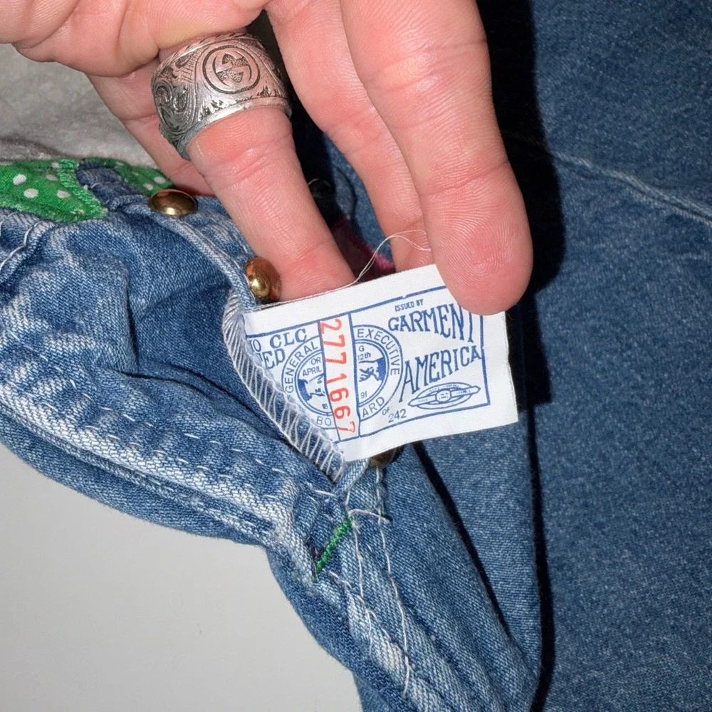 Vintage Osh Kosh Bgosh Custom Denim Bunny Overalls Hearts Rhinestones Blue Pink